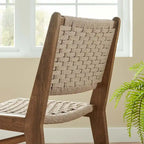 Lot de 2 chaises de salle à manger en corde tressée et bois, chaises de cuisine style bohème rotin naturel