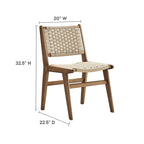 Lot de 2 chaises de salle à manger en corde tressée et bois, chaises de cuisine style bohème rotin naturel