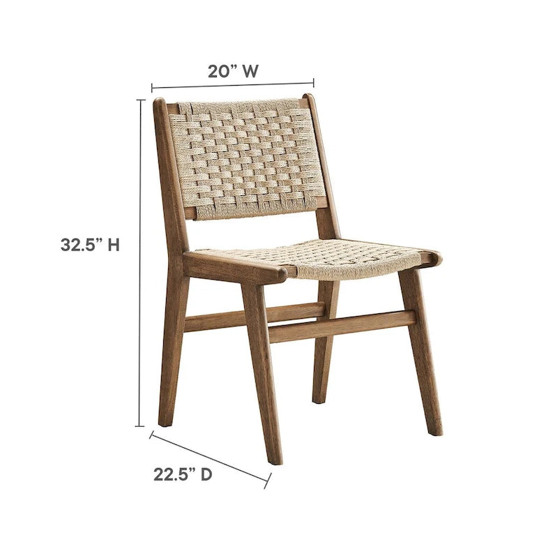 Lot de 2 chaises de salle à manger en corde tressée et bois, chaises de cuisine style bohème rotin naturel