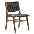 Lot de 2 chaises de salle à manger en corde tressée et bois, chaises de cuisine style bohème rotin naturel