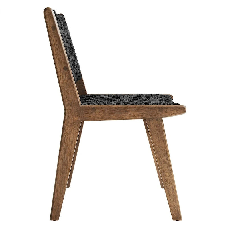 Lot de 2 chaises de salle à manger en corde tressée et bois, chaises de cuisine style bohème rotin naturel