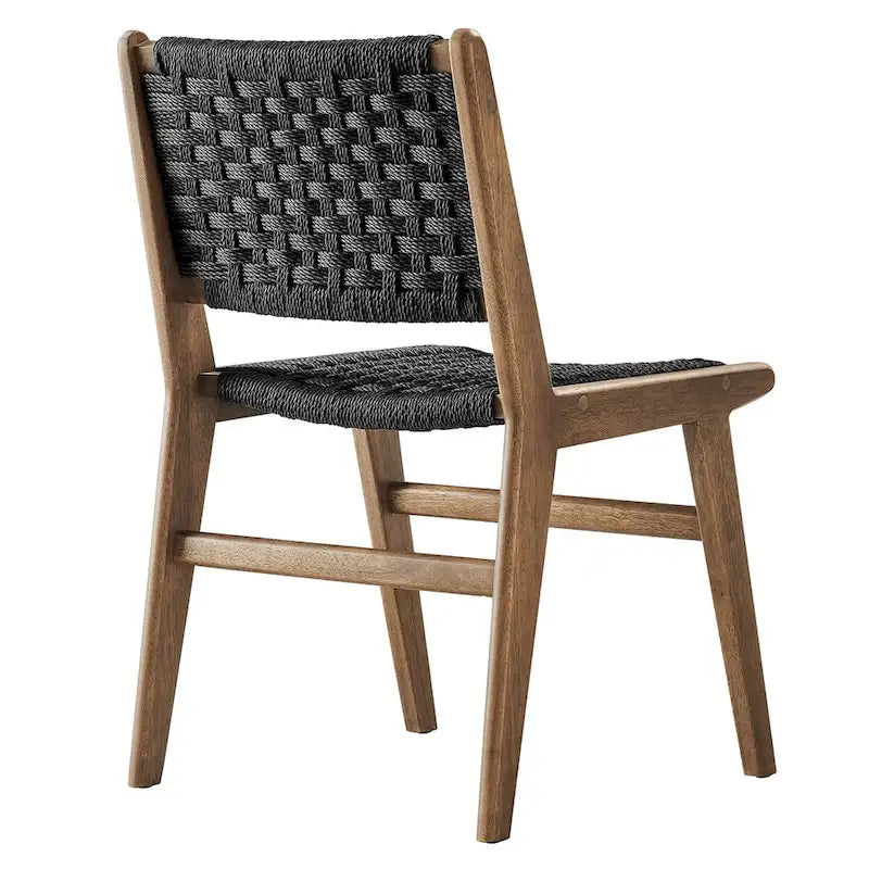 Lot de 2 chaises de salle à manger en corde tressée et bois, chaises de cuisine style bohème rotin naturel