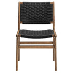 Lot de 2 chaises de salle à manger en corde tressée et bois, chaises de cuisine style bohème rotin naturel