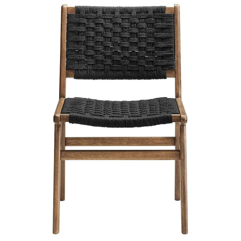 Lot de 2 chaises de salle à manger en corde tressée et bois, chaises de cuisine style bohème rotin naturel