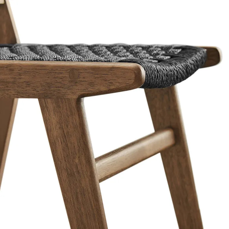 Lot de 2 chaises de salle à manger en corde tressée et bois, chaises de cuisine style bohème rotin naturel