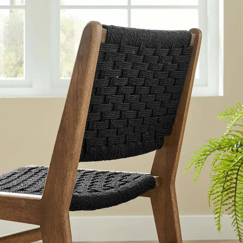 Lot de 2 chaises de salle à manger en corde tressée et bois, chaises de cuisine style bohème rotin naturel