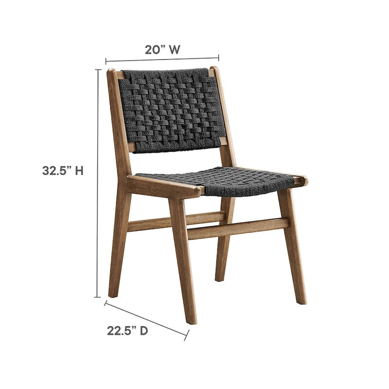 Lot de 2 chaises de salle à manger en corde tressée et bois, chaises de cuisine style bohème rotin naturel