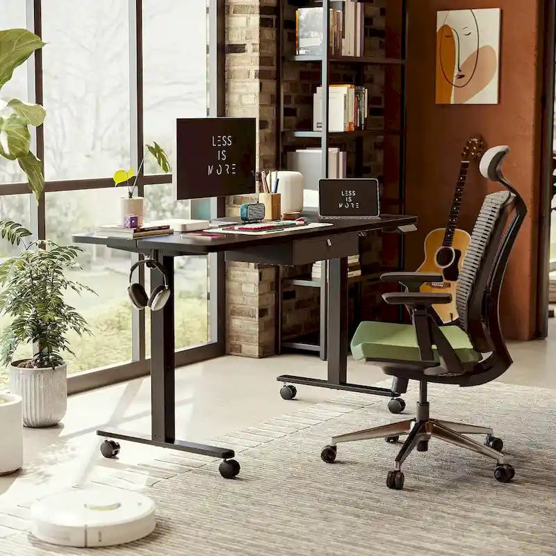 Bureau debout électrique réglable en hauteur avec tiroir, bureau de travail ergonomique assis-debout pour la maison