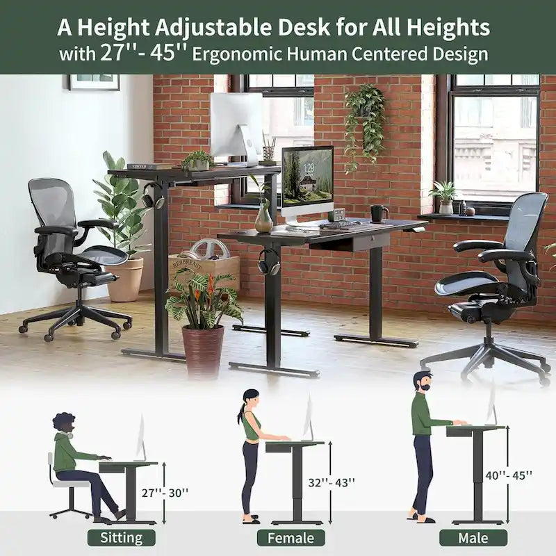 Bureau debout électrique réglable en hauteur avec tiroir, bureau de travail ergonomique assis-debout pour la maison