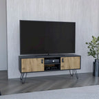 Meuble TV moderne avec étagères ouvertes et rangements, Console multimédia pour téléviseurs jusqu'à 65 po