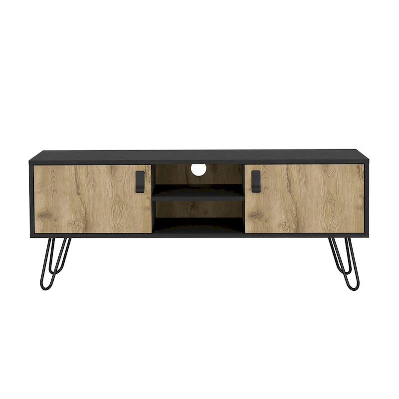 Meuble TV moderne avec étagères ouvertes et rangements, Console multimédia pour téléviseurs jusqu'à 65 po