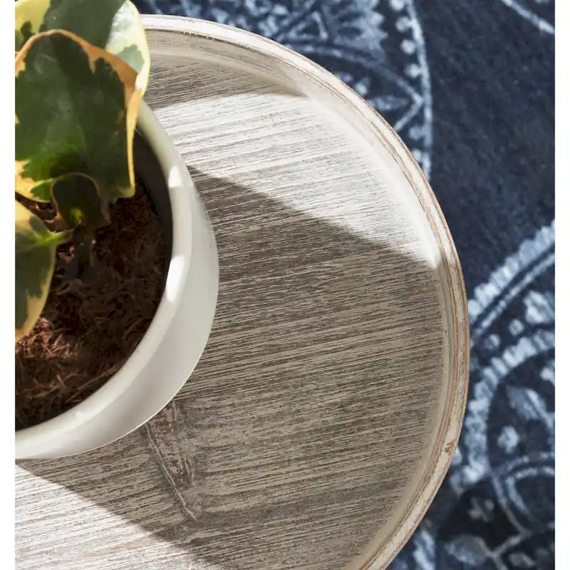Table d'appoint sur pied avec plateau rond et base tournée, table d'appoint de style rustique