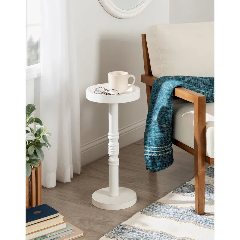 Table d'appoint sur pied avec plateau rond et base tournée, table d'appoint de style rustique