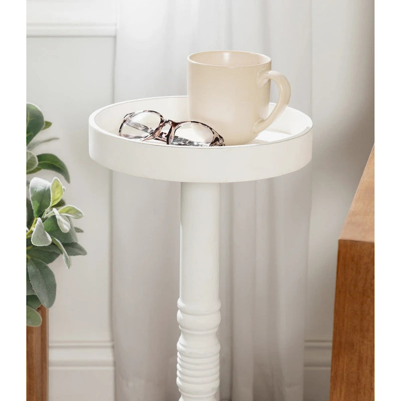 Table d'appoint sur pied avec plateau rond et base tournée, table d'appoint de style rustique