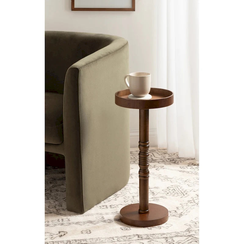 Table d'appoint sur pied avec plateau rond et base tournée, table d'appoint de style rustique