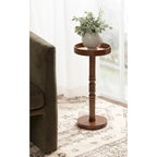Table d'appoint sur pied avec plateau rond et base tournée, table d'appoint de style rustique