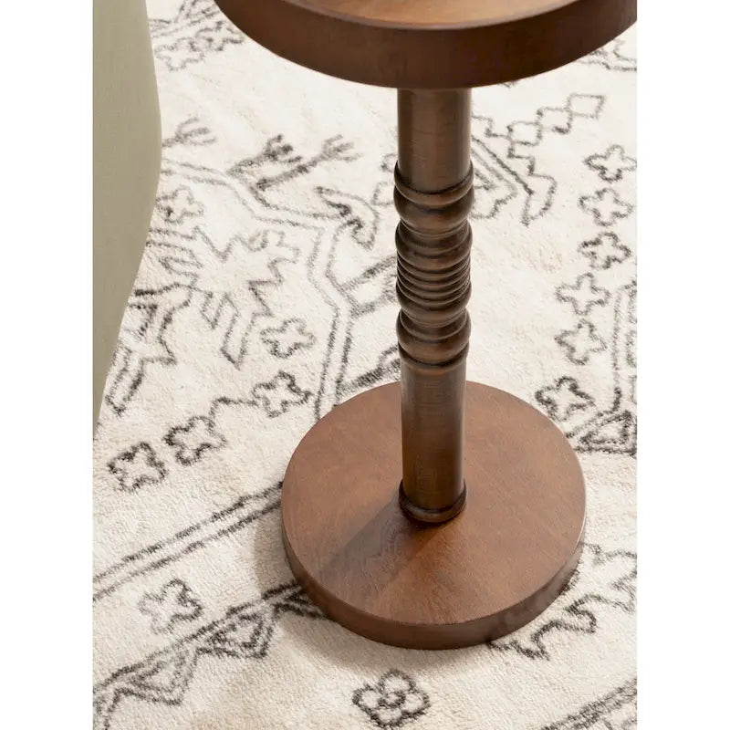 Table d'appoint sur pied avec plateau rond et base tournée, table d'appoint de style rustique
