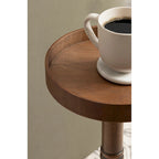 Table d'appoint sur pied avec plateau rond et base tournée, table d'appoint de style rustique