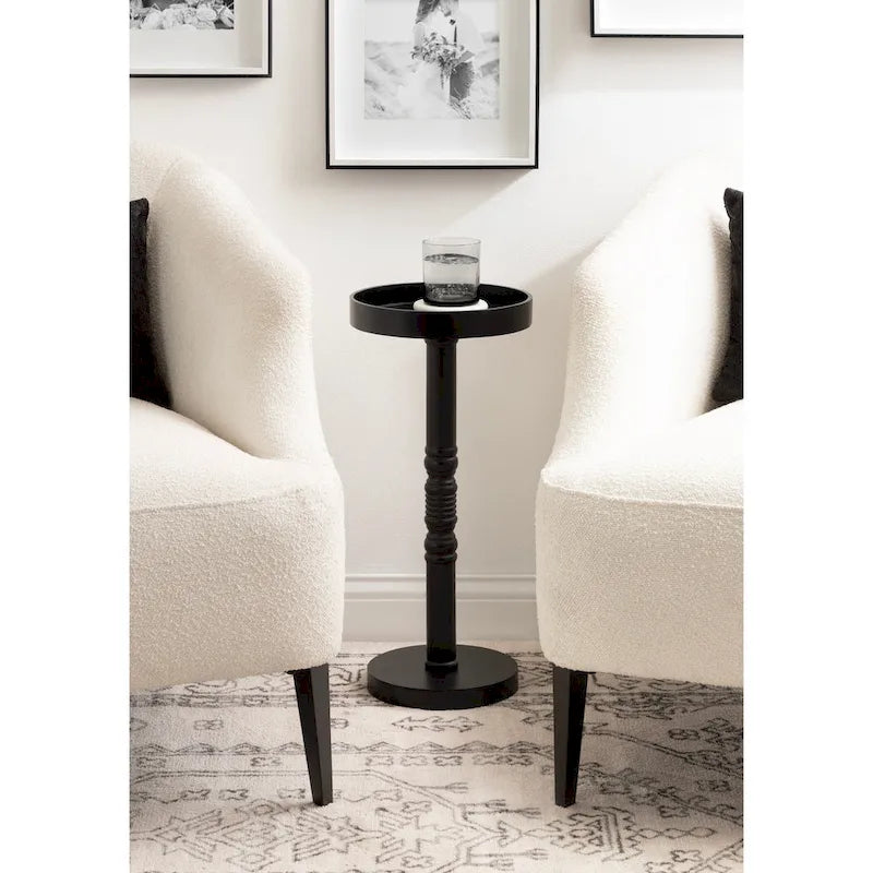 Table d'appoint sur pied avec plateau rond et base tournée, table d'appoint de style rustique