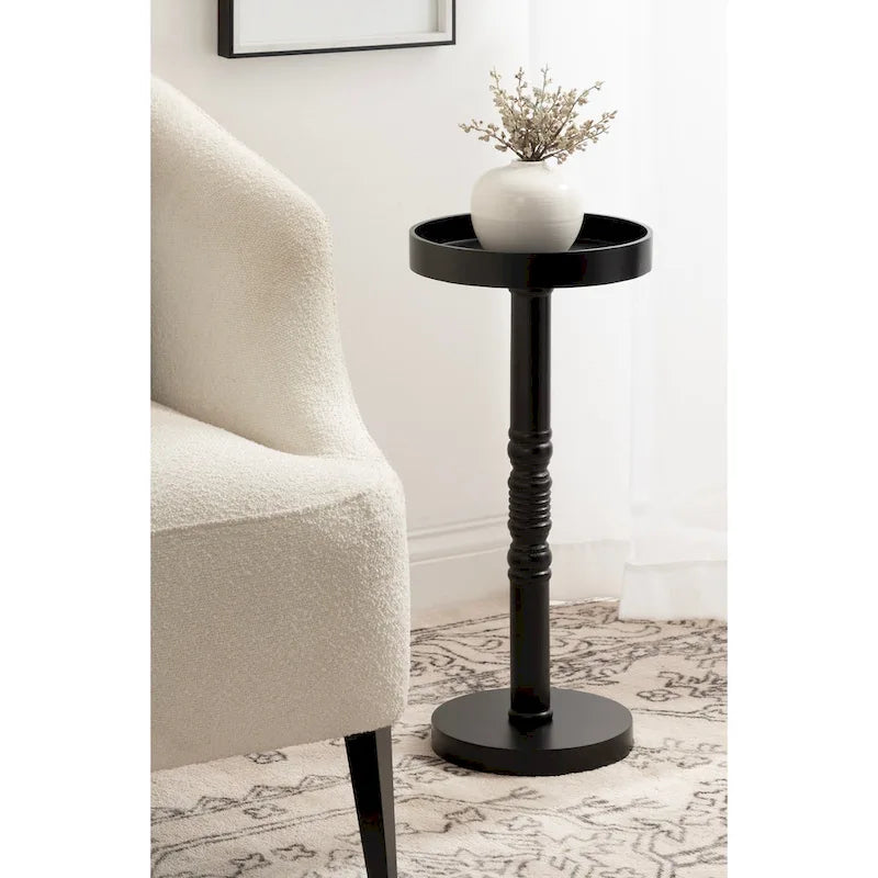 Table d'appoint sur pied avec plateau rond et base tournée, table d'appoint de style rustique