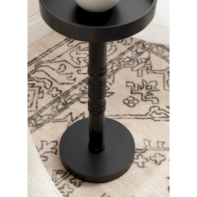 Table d'appoint sur pied avec plateau rond et base tournée, table d'appoint de style rustique