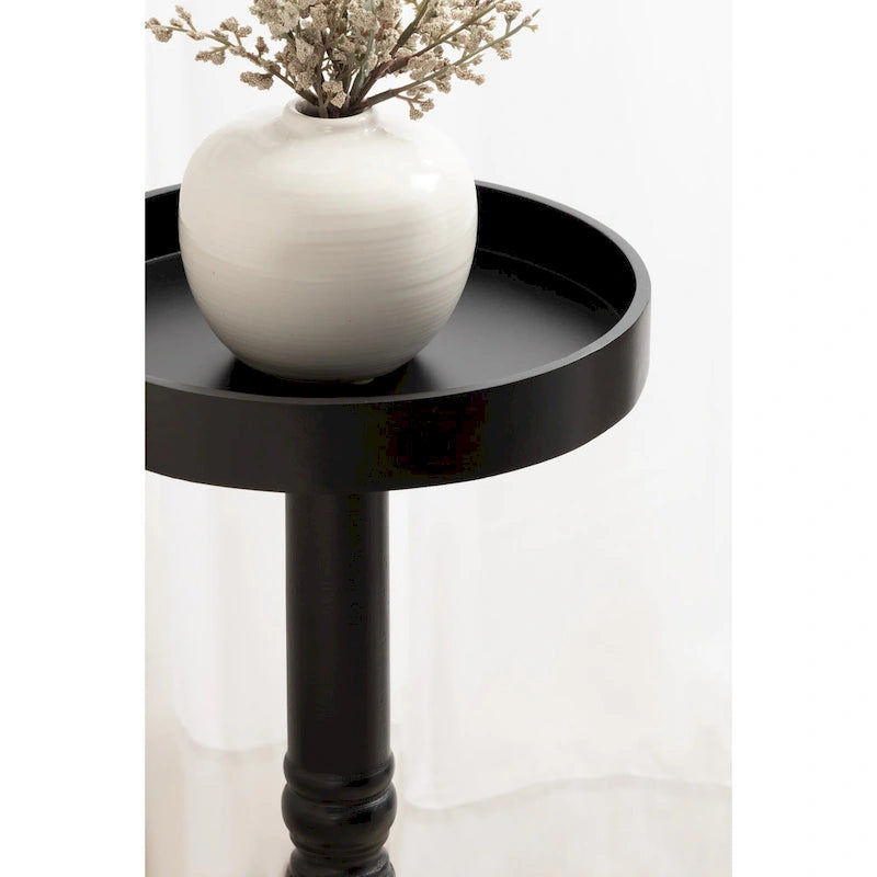 Table d'appoint sur pied avec plateau rond et base tournée, table d'appoint de style rustique