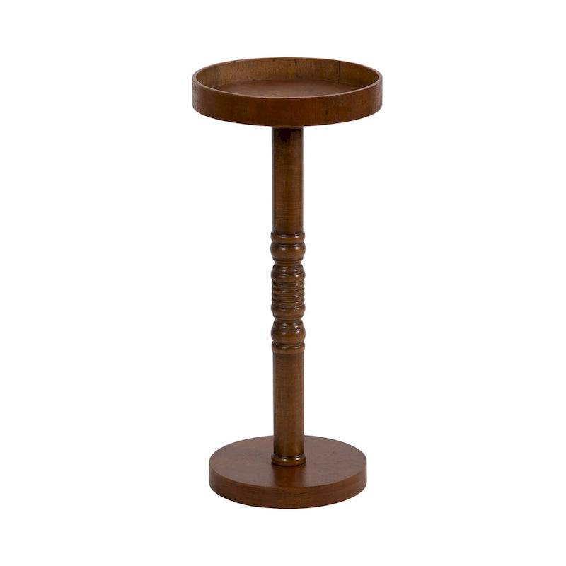 Table d'appoint sur pied avec plateau rond et base tournée, table d'appoint de style rustique