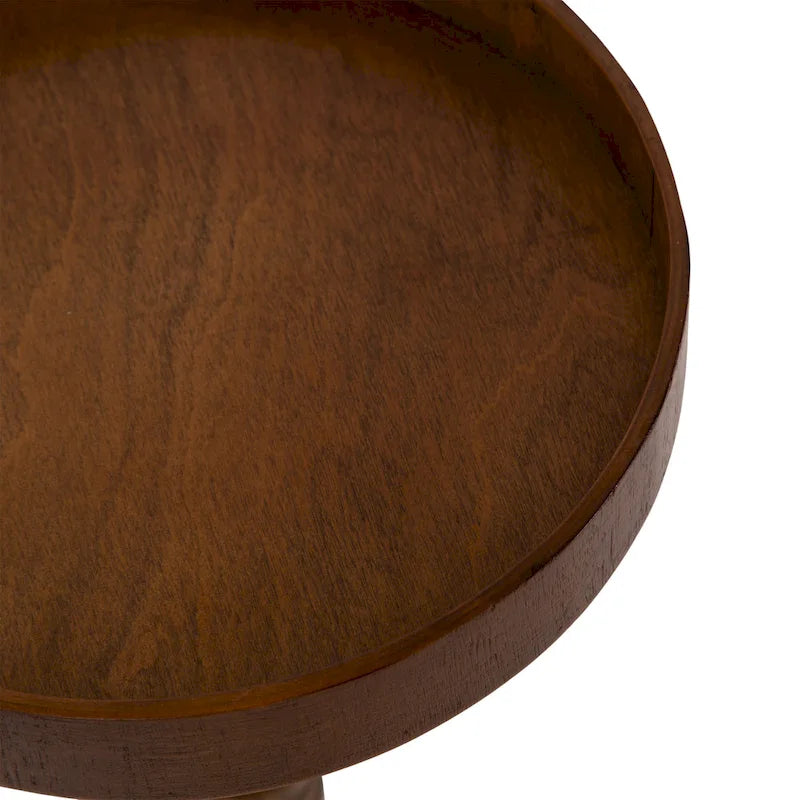 Table d'appoint sur pied avec plateau rond et base tournée, table d'appoint de style rustique