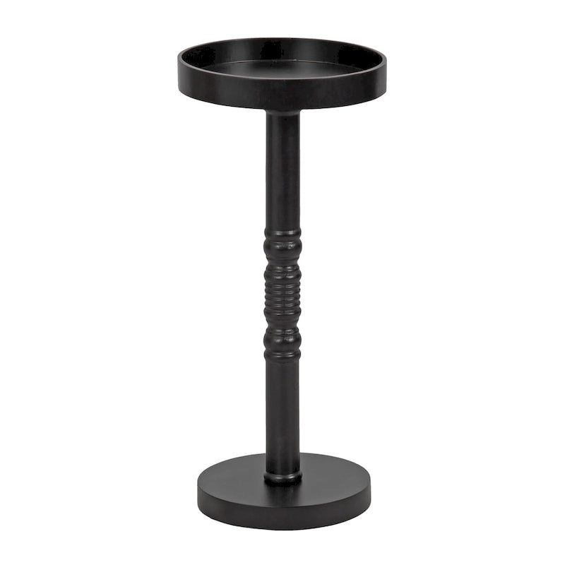 Table d'appoint sur pied avec plateau rond et base tournée, table d'appoint de style rustique