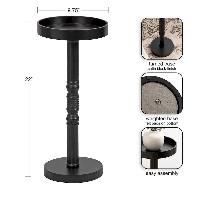 Table d'appoint sur pied avec plateau rond et base tournée, table d'appoint de style rustique