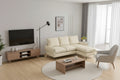 Canapé d'angle contemporain en cuir technique, méridienne réversible, beige