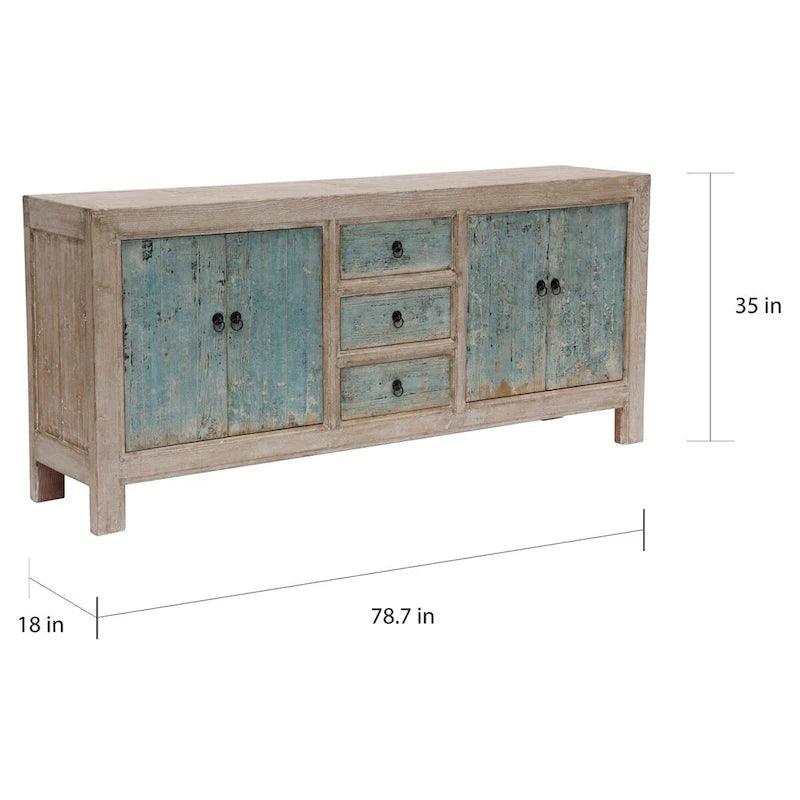 Buffet 3 tiroirs en bois recyclé, Meuble de rangement rustique de style ferme pour salle à manger