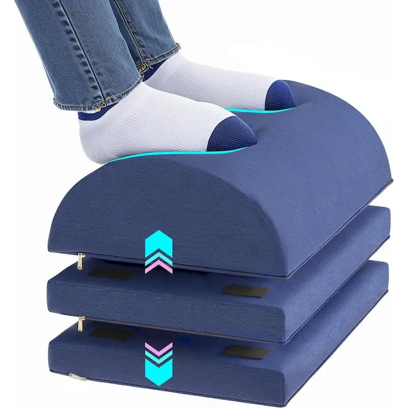 Repose-pieds ergonomique sous le bureau avec 3 hauteurs réglables, en tissu Oxford et mousse