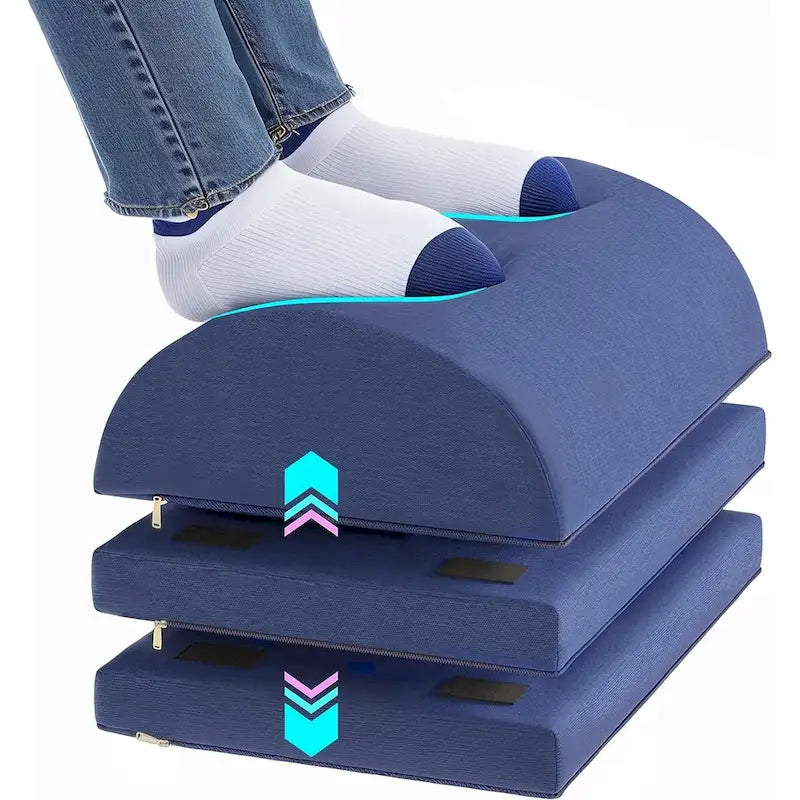 Repose-pieds ergonomique sous le bureau avec 3 hauteurs réglables, en tissu Oxford et mousse