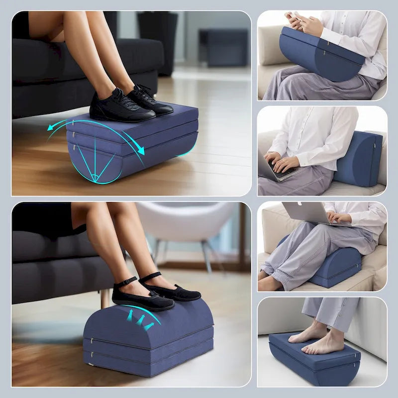 Repose-pieds ergonomique sous le bureau avec 3 hauteurs réglables, en tissu Oxford et mousse