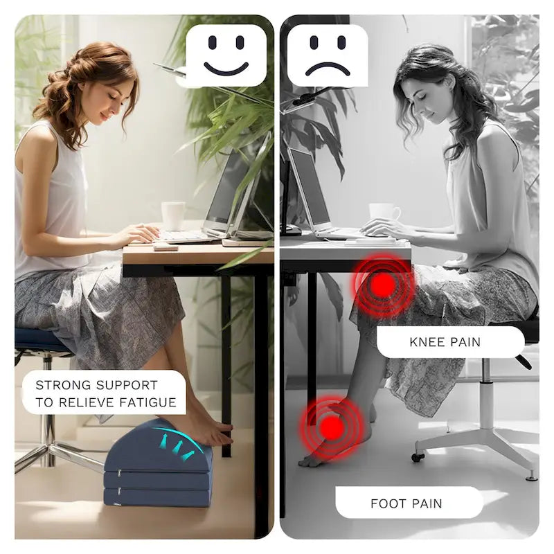 Repose-pieds ergonomique sous le bureau avec 3 hauteurs réglables, en tissu Oxford et mousse