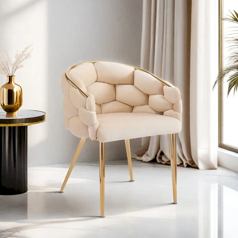 Fauteuil d'appoint de luxe fait à la main avec pieds dorés, fauteuil moderne en velours pour salon et chambre à coucher