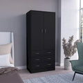Armoire 2 portes 3 tiroirs avec tringle, armoire de chambre de 180 cm de hauteur en noir ou blanc