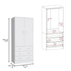 Armoire 2 portes 3 tiroirs avec tringle, armoire de chambre de 180 cm de hauteur en noir ou blanc