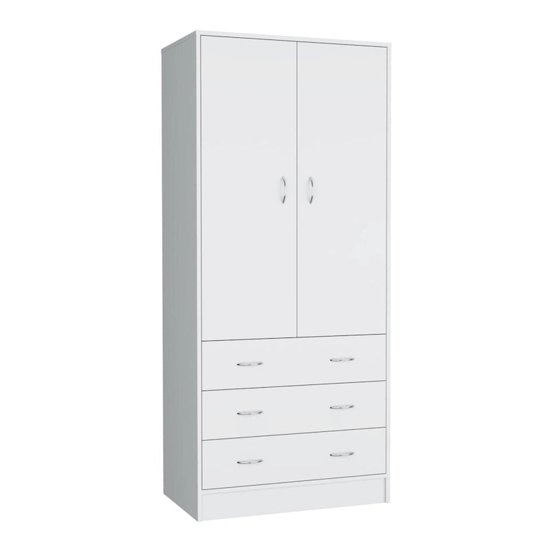 Armoire 2 portes 3 tiroirs avec tringle, armoire de chambre de 180 cm de hauteur en noir ou blanc
