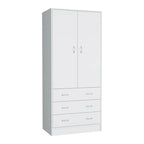 Armoire 2 portes 3 tiroirs avec tringle, armoire de chambre de 180 cm de hauteur en noir ou blanc