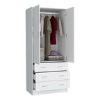 Armoire 2 portes 3 tiroirs avec tringle, armoire de chambre de 180 cm de hauteur en noir ou blanc