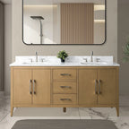 Meuble-lavabo de salle de bain Vanity Art 72 po à double vasque avec dessus en marbre reconstitué