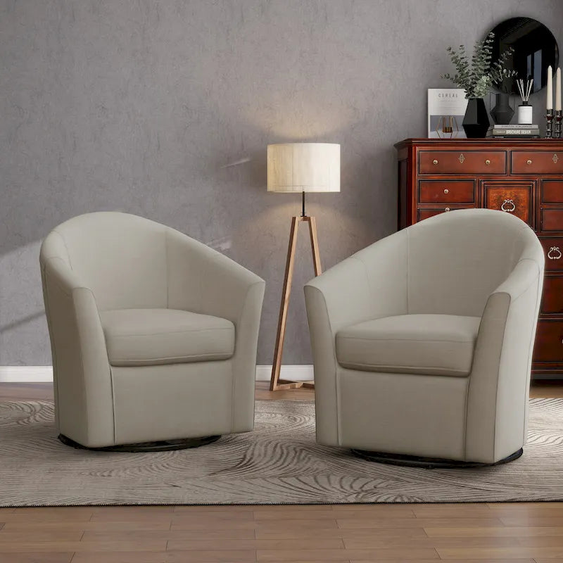 Lot de 2 fauteuils d’appoint modernes pivotants en forme de tonneau, rembourrés, pour le salon