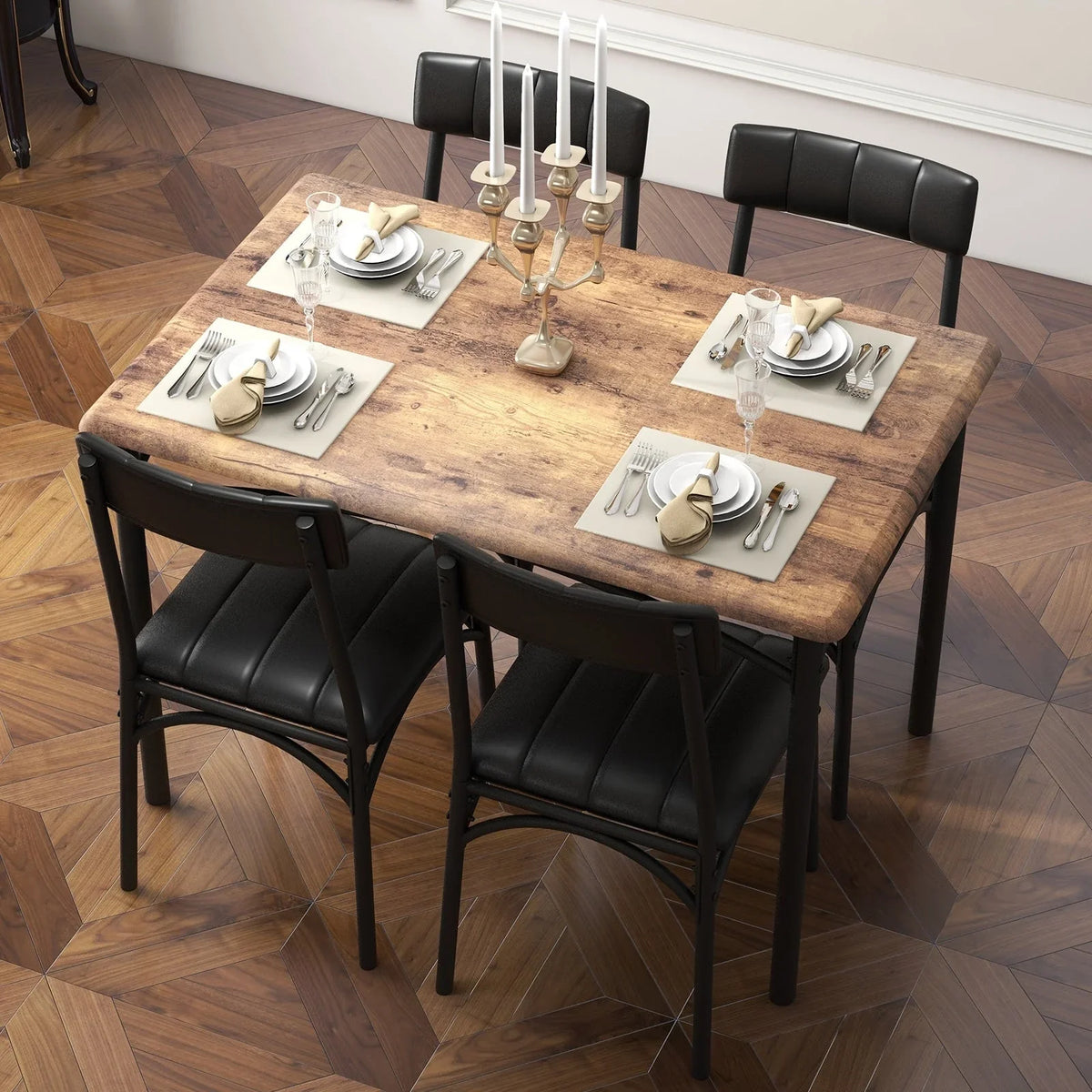 Ensemble table de salle à manger rectangulaire pour 4 avec chaises rembourrées
