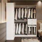 Armoire de coin avec 2 tringles, porte-pantalons et organisateur de chaussures