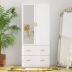 Hitow Armoire de rangement double tiroir avec portes miroir et zones de rangement
