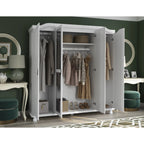 Armoire-penderie Kyle à 4 portes en bois massif 100 % Palace Imports, avec portes en bois massif ou miroir