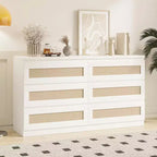 Commode en rotin pour chambre à coucher avec 6 tiroirs, 47 commode large moderne de style ferme, armoire de rangement en bois pour placard, salon, couloir