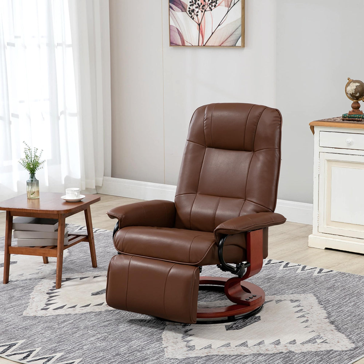 Fauteuil inclinable HomCom en similicuir avec base pivotante manuelle réglable et repose-pieds confortable et relaxant